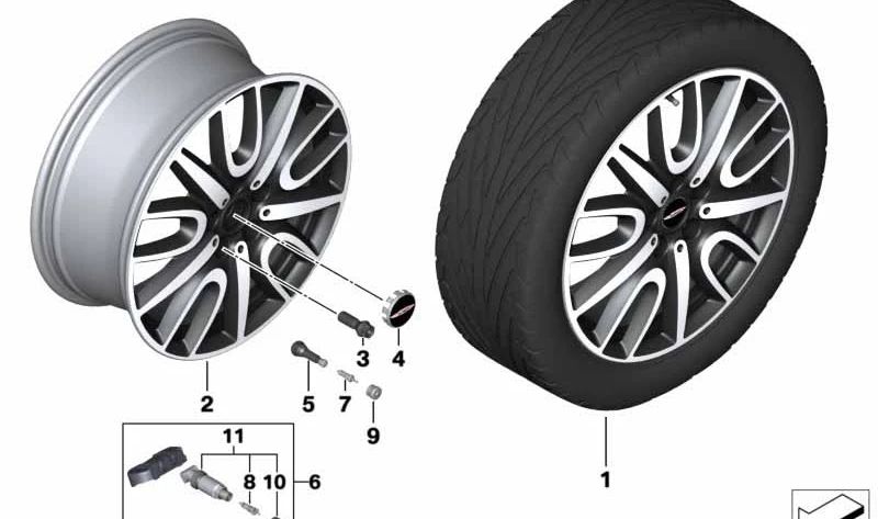 Llanta de aleación ligera 7,5Jx18 ET51 Jet Black Uni OEM 36106875603 para MINI Countryman F60, F60 LCI… y más. Original MINI.