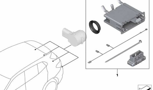 Kit sensor aparcamiento trasero OEM 66202408604 para BMW F48 (X1), F39 (X2) {modelos compatibles: X1 sDrive16d, X1 18i, X1 xDrive20d, X1 xDrive25i, X2 20i, etc.} Original BMW.