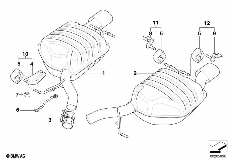 Rear left silencer for BMW E63, E64 (OEM 18107526381). Original BMW