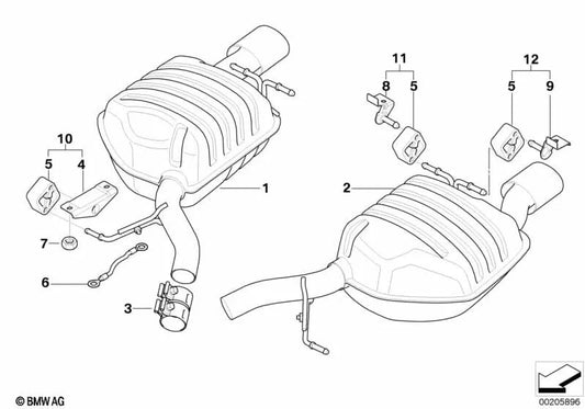 Silenziatore posteriore sinistro per BMW E63, E64 (OEM 18107526381). BMW originale