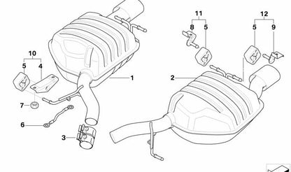 Placa de soporte del escape OEM 18307526194 para BMW E60, E61, E63, E64. Original BMW.