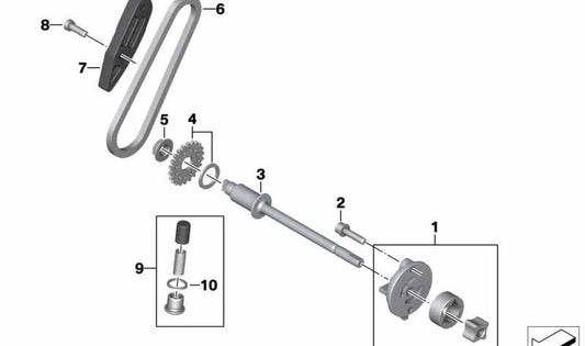 Eje OEM 11418552297 para BMW Motorrad C 400 GT (CK08) y C 400 X (CK09), incluyendo modelos 0C06, 0C61, 0S01, 0S03, 0C09, 0C31, 0S11. Original BMW Motorrad.