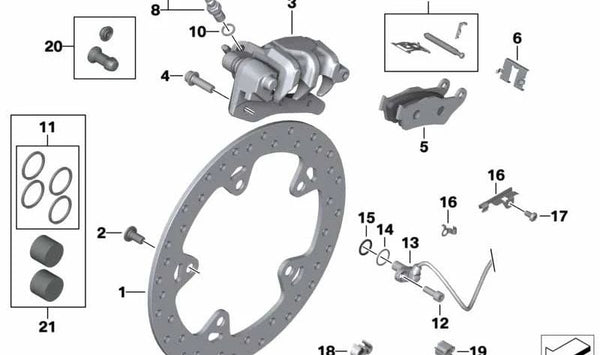 Pinza de freno trasera OEM 34217690593 para motos BMW R1200GS Adventure, R1200RT, HP2 Enduro... y más. Original BMW Motorrad.