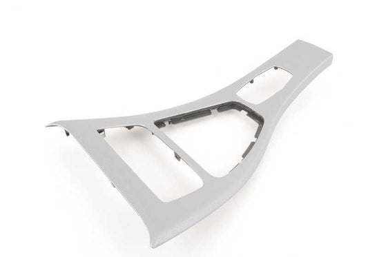 Moldura consola central aluminio OEM 51167898999 para BMW E90, E91, E92. Color plata glaciar (glaciersilber). Original BMW.
