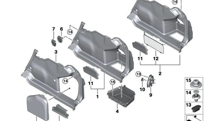 Panel lateral derecho maletero OEM 51477438302 para BMW G20 y G80. Original BMW.