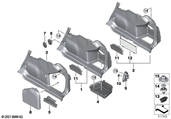 Red de compartimento derecho para BMW G22, G82 (OEM 51475A14332). Original BMW