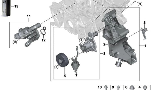 Water pump support (Träger Kühlmittelpumpe) OEM 11518595645 for BMW F20, F21, original BMW.