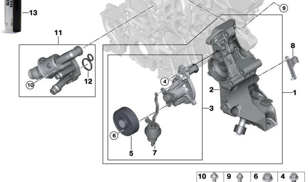 Soporte bomba de agua (Träger Kühlmittelpumpe) OEM 11518595645 para BMW F20, F21, original BMW.