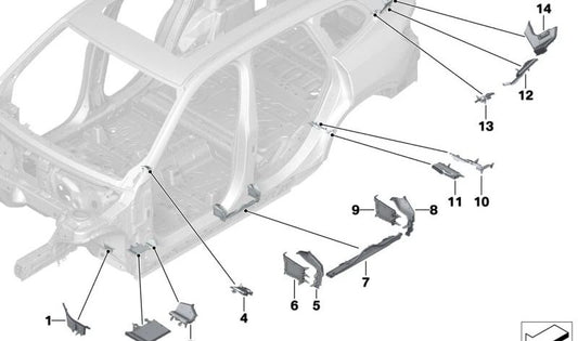 Pezzo di colonna C all'esterno della parte posteriore destra per BMW X1 U11, U12 (OEM 41009626226). BMW originale.