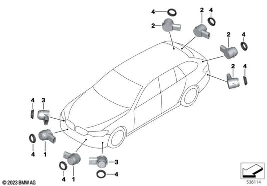 Capteur à ultrasons Gris Bernina pour BMW G30N, G31N, G32N, G11N, G12N (OEM 66209827032). BMW d'origine
