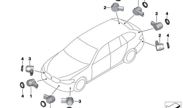Sensor de aparcamiento PDC ultrasónico OEM 66209827001 para BMW G26. Original BMW.