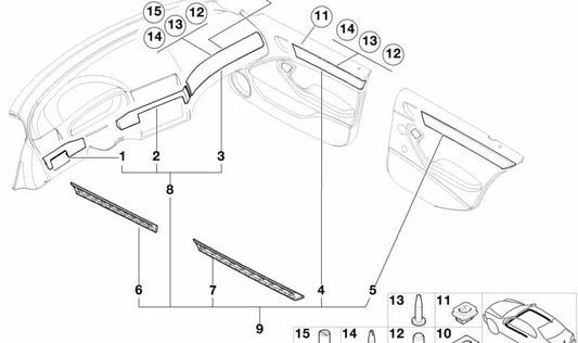 Embellecedor izquierdo salpicadero OEM 51458234735 para BMW Serie 3 E46 (316i) modelos compatibles. Acabado negro brillante. Repuesto original BMW.