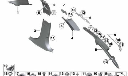 Cubierta inferior izquierda del pilar B para BMW F30, F31, F35, F80 (OEM 51437288219). Original BMW