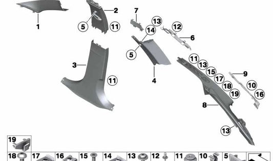 COUVERTURE DE COLUME A DROIT POUR LA SÉRIE BMW 3 F30, F31, F35, F80 (OEM 51437846228). BMW d'origine.