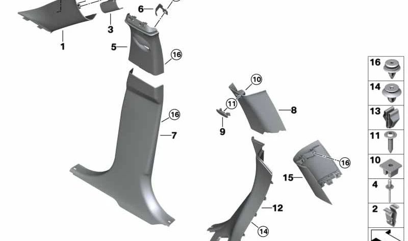 Adorno columna B superior derecha OEM 51437417482 en color Satellite Grey para MINI Countryman F60, F60 LCI. Original MINI.