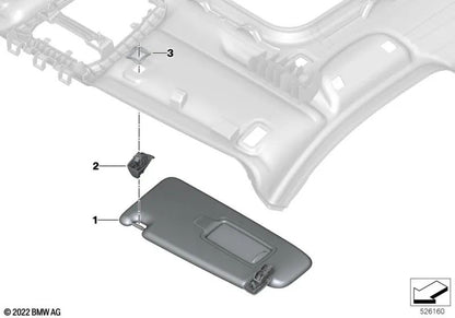 Contraapoyo de visera parasol OEM 51167465198 para BMW G20, G30, G31, G32, G15, G16, X1, X6… y más. Original BMW.