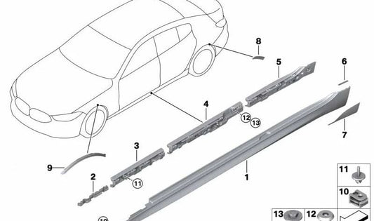 Cubierta embellecedor lateral izquierda imprimada OEM 51777946677 para BMW G16 {840d xDrive, 840i, 840i xDrive} (todas las variantes). Original BMW.
