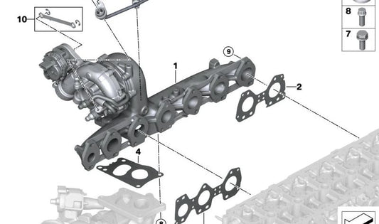 Junta colector escape/turbo OEM 11657100948 para BMW X5 G05, X6 G06, X7 G07. Original BMW.