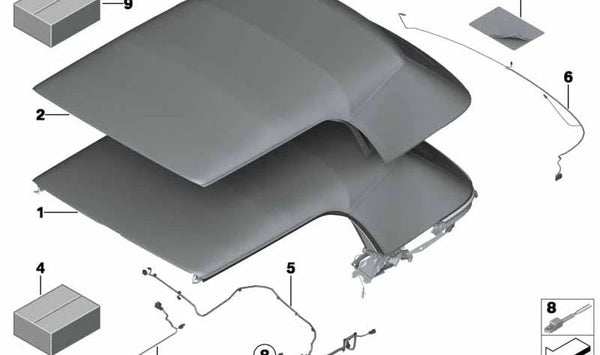 Capota (Tejido) marrón/plata OEM 54347310524 para MINI R57 Cooper {MR31, MR32, MR41, MR42, ZN31, ZN32, ZN41, ZN42, DXF41, DXF42}. Original MINI.