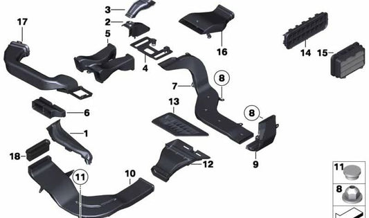 Conducto de aire exterior pilar B izquierdo OEM 64229123827 para BMW F01, F01N, F02, F02N, F04. Original BMW.