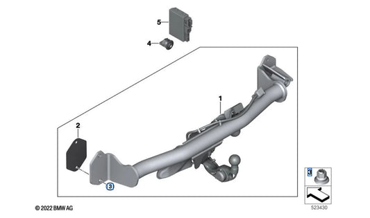 Enganche remolque eléctrico original OEM 51125A481D4 para BMW X1 U11. Kit de reequipamiento con bola de enganche retráctil eléctricamente. No incluye interruptor ni centralita. Original BMW.
