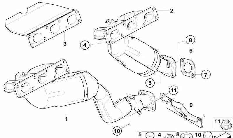 Soporte de escape OEM 18207530672 para BMW Z4 E85 2.2i, 2.5i y 3.0i (BT11, BT21, BT31, BT41, BT51, BT61). Modelos con motor M54, cambio manual o automático. Original BMW.