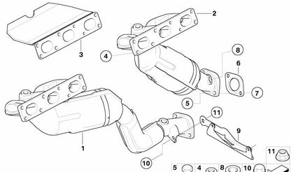 Soporte de escape OEM 18207530672 para BMW Z4 E85 2.2i, 2.5i y 3.0i (BT11, BT21, BT31, BT41, BT51, BT61). Modelos con motor M54, cambio manual o automático. Original BMW.