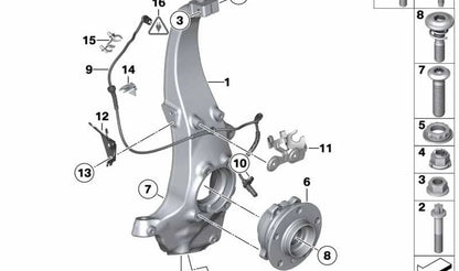 Buje delantero con rodamiento OEM 31206872888 para BMW F07, F10, F11, F18, F06, F12, F13, F01, F02, F04, F25. Original BMW.