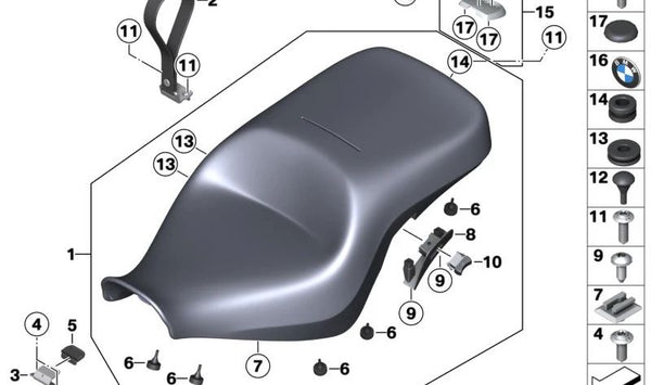 Asiento comfort calefactado negro OEM 52538375110 para motos BMW R 18 B, R 18 Transcontinental. Original BMW Motorrad.