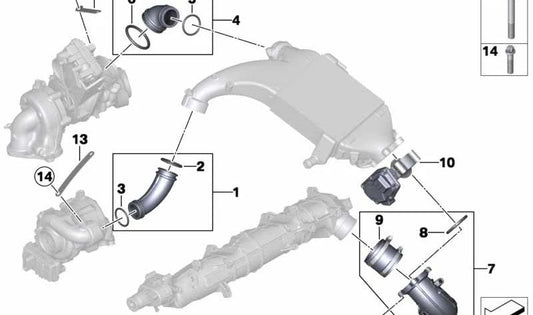 Tubo de conexión OEM 11658506396 para BMW F10, F10N, F11, F11N, F01N, F02N, E70N, F15, E71, F16. Pieza del sistema de admisión y recirculación de gases. Original BMW.