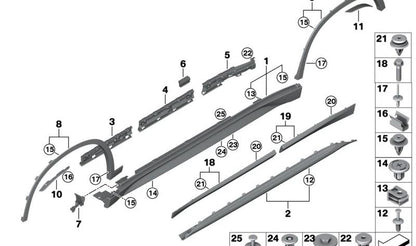 Embellecedor paso de rueda delantero izquierdo OEM 51777332337 para BMW X1 F48, F48N, F49, F49N. Original BMW.