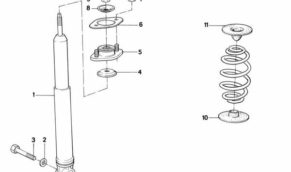 Soporte amortiguador suspensión trasera OEM 37121134953 para BMW E30. Original BMW.