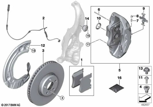 Left brake caliper housing for BMW 6 Series G32N, 7 Series G11, G11N, G12, G12N (OEM 34116891297). Original BMW.