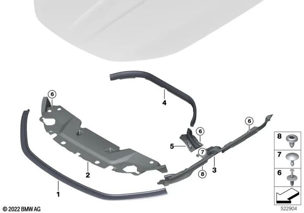 Junta lateral derecha del capó delantero para BMW G70, G73 (OEM 51749464370). Original BMW