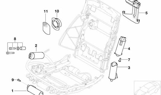 Motor ajuste respaldo eléctrico OEM 67317070506 para BMW E65 y E66 (todos los modelos: 730d, 730i, 735i). Pieza original BMW.