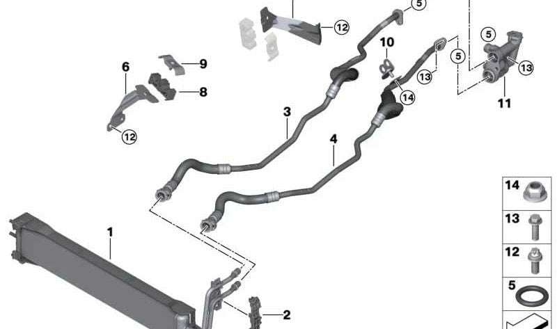 Raffreddamento ad olio di trasmissione anticipati per BMW X5 F95, G05, X6 F96, G06, X7 G07 (OEM 17228668959). BMW originale