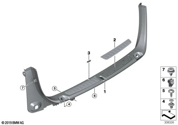 Moldura suplemento acero inoxidable izquierda OEM 51477298979 para BMW Serie 3 F34 GT, F34 GT LCI. Original BMW.