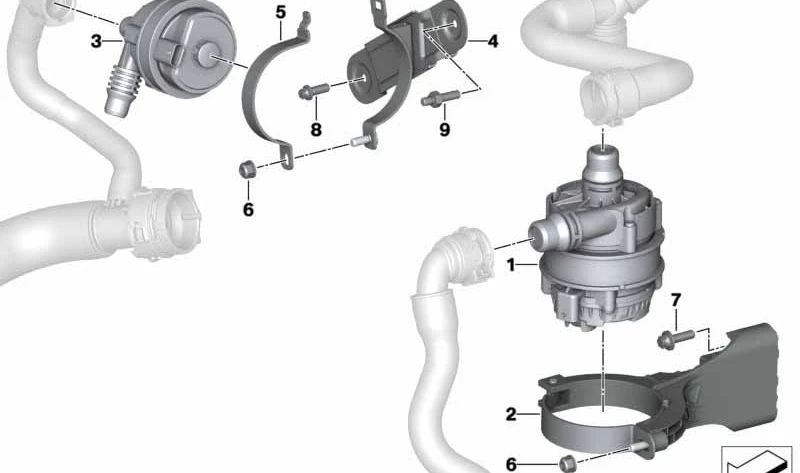 Soporte bomba adicional de refrigerante OEM 11517935181 para BMW G42, G20, G21, G28, G22, G23, G26, G01, G08, G02, G05, G18, G06, G29. Original BMW.