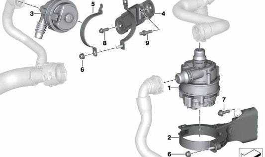 Soporte bomba adicional de refrigerante OEM 11517935181 para BMW G42, G20, G21, G28, G22, G23, G26, G01, G08, G02, G05, G18, G06, G29. Original BMW.