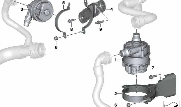 Soporte bomba adicional de refrigerante OEM 11517935181 para BMW G42, G20, G21, G28, G22, G23, G26, G01, G08, G02, G05, G18, G06, G29. Original BMW.