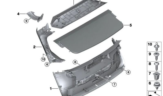 Revestimiento interior derecho del maletero OEM 51497954142 para BMW iX1 (I20). Pieza original BMW.