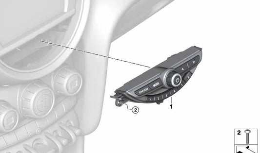 Elemento mando de audio moldura negra OEM 61319354506 para MINI F56, F55, Clubman F54, Cabrio F57, Countryman F60... y más. Original MINI.