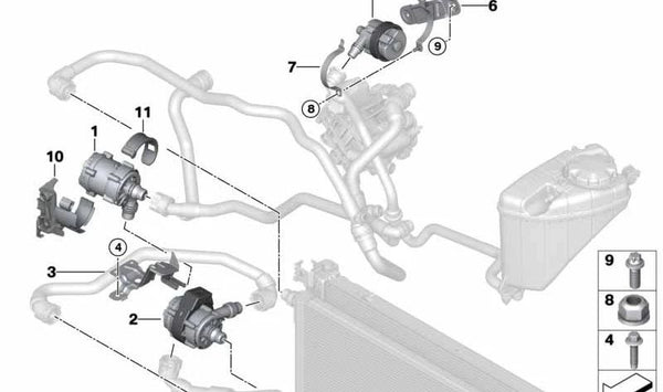 Soporte de bomba de agua OEM 11518642846 para BMW G30, G11, G12. Original BMW.