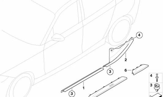 Moldura embellecedora entrada delantera OEM 51477126292 para BMW E87, E87N. Original BMW.