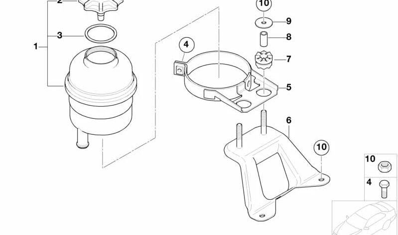 Oil Tank Support for BMW 1 Series E81, E82, E87, E88, 3 Series E46, E90, E91, E92, E93, 7 Series E38, E65, E66, X1 E84, X3 E83, Z8 E52 (OEM 32411094917). Genuine BMW.