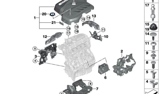 Clip de fijación M12 OEM 11148740060 para BMW G20, G20N, G21, G21N, G28, G28N, G22, G22N, G23, G23N, G26, G26N, G30, G30N, G31, G31N, G38N, G60, G61, G68, G32, G32N, G11N, G12N, G01, G01N, G08, G08N, G45, G02, G02N, G05, G18, G18N, G06, G06N, G29. O
