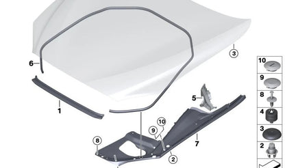 Junta derecha del capó delantero OEM 51767206570 para BMW F10, F11, F06, F12, F13. Compatible con versiones 518d, 520d. Original BMW.