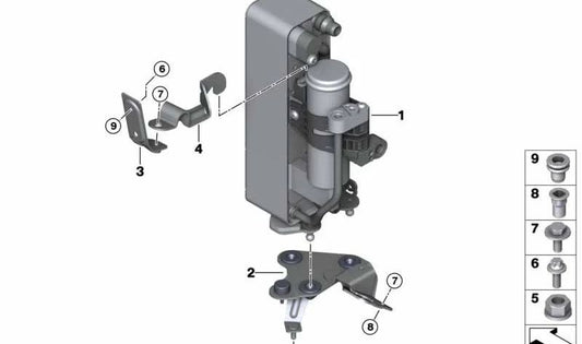 Soporte para condensador A/C OEM 64219343672 para BMW F30 330e. Pieza original BMW.