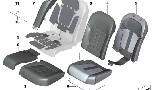 Funda asiento confort piel ventilada derecha OEM 52107413276 para BMW G11, G11N, G12, G12N. Original BMW.