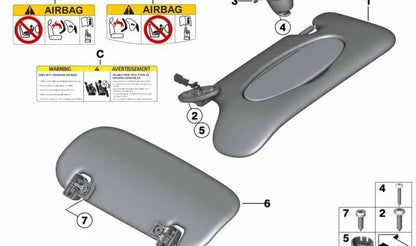 Links Parasol mit leichtem Beige Label OEM 51169812699 für Mini Countryman R60 und Paceman R61. Original Mini.
